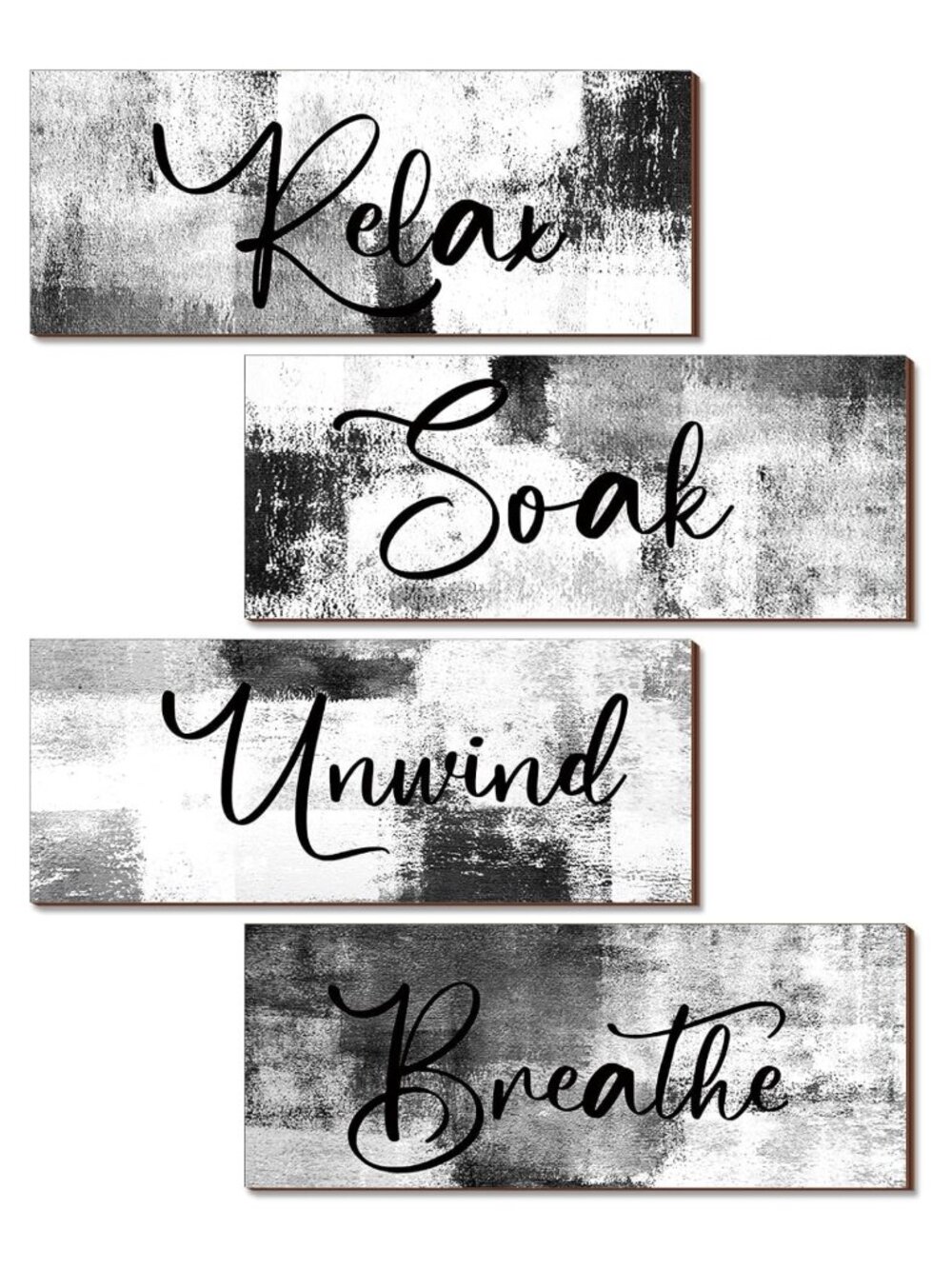 4 Pc Wooden Bathroom Wall Decor Set 10x4 Inch Modern Wall Art Signs